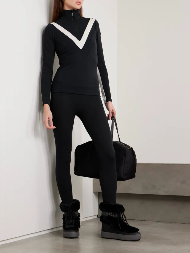 WE NORWEGIANS Voss striped merino wool-blend piqué ski top in Black, photo 2 of 2 from NET-A-PORTER (Canada)