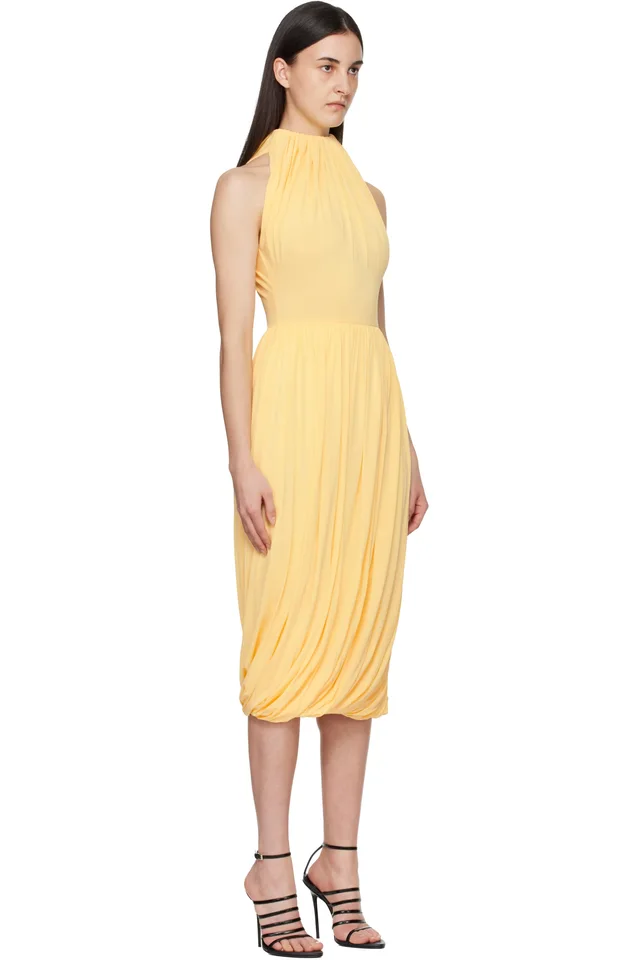 ALAÏA Yellow Twisted Soft Jersey Midi Dress, photo 2 of 3 from SSENSE