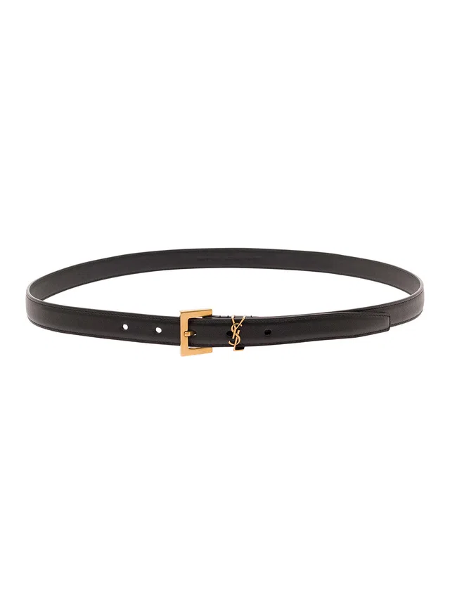 Saint Laurent Gancini Buckle Belt — Black Calf Leather in Black Calfskin from HEWI
