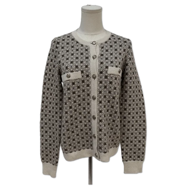 Chanel Beige and Brown Geometric Fair Isle Knit Cardigan Sweater size 38 in Brown from Luxury Promise