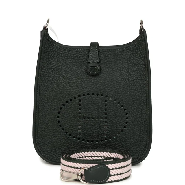 Hermès Evelyne TPM Vert Fonce Clemence Palladium Hardware in Green Clemence leather from Madison Avenue Couture