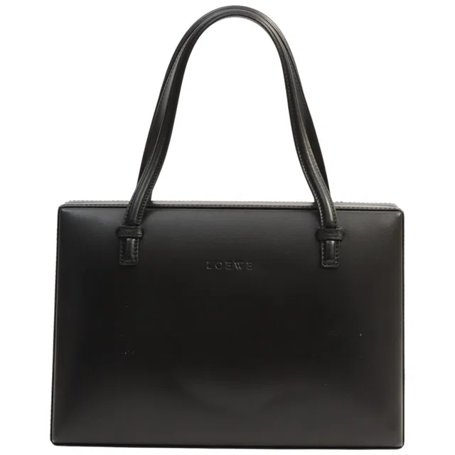 Loewe Logo embossed handbag in black in Black Leather from VINTAGE QOO TOKYO