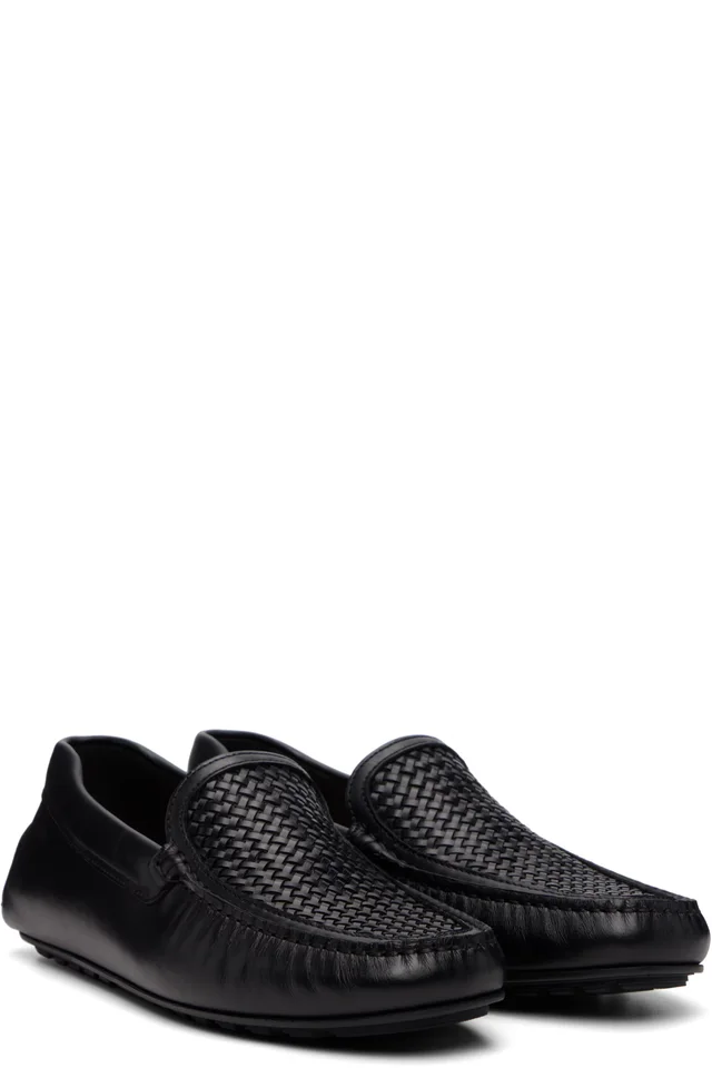 BOSS Black Woven Vamp Leather Loafers, photo 4 of 5 from SSENSE