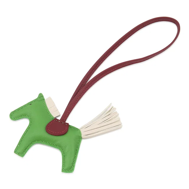 Hermès Rodeo Bag Charm Vert Yucca/Craie/RougeH Lambskin Size PM in White Lambskin from GALLERY RARE