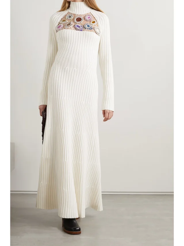GABRIELA HEARST Juana embellished cutout ribbed cashmere maxi dress in White, photo 2 of 2 from NET-A-PORTER (Canada)