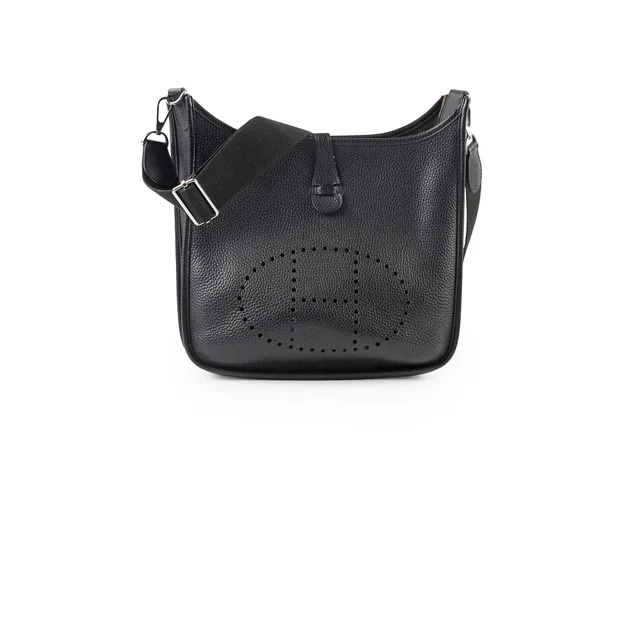 Hermès Evelyne 29 Black Clemence PHW C Stamp in Black Clemence leather from The Purse Affair