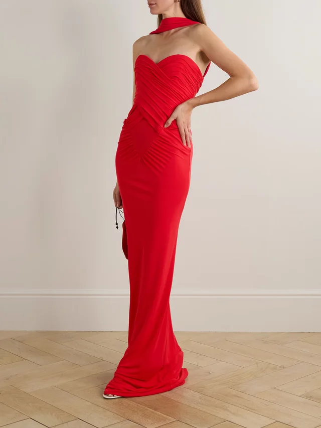 ILKYAZ OZEL Samsara gathered jersey halterneck gown in Red, photo 2 of 2 from NET-A-PORTER (Canada)