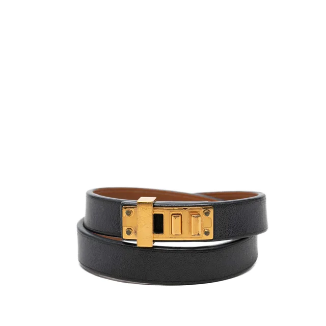 Black Hermès Swift Mini Dog Double Tour Bracelet in Black Swift leather from Designer Revival