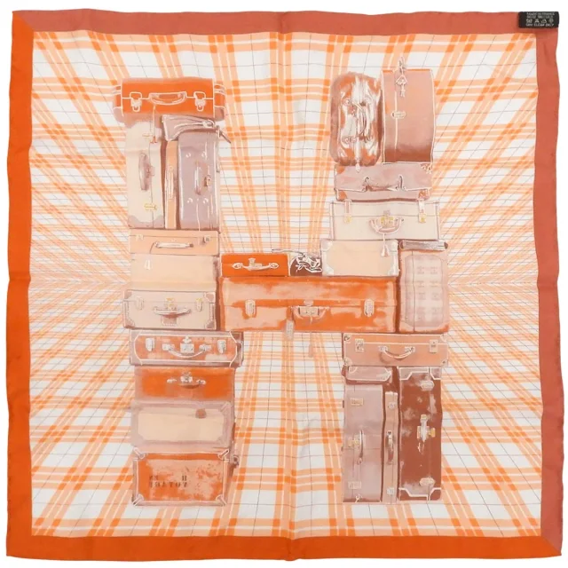 Hermès Carré 90 H EN VOYAGE Pattern Scarf Orange/Multi in Orange Silk from VINTAGE QOO TOKYO, photo 10 of 10