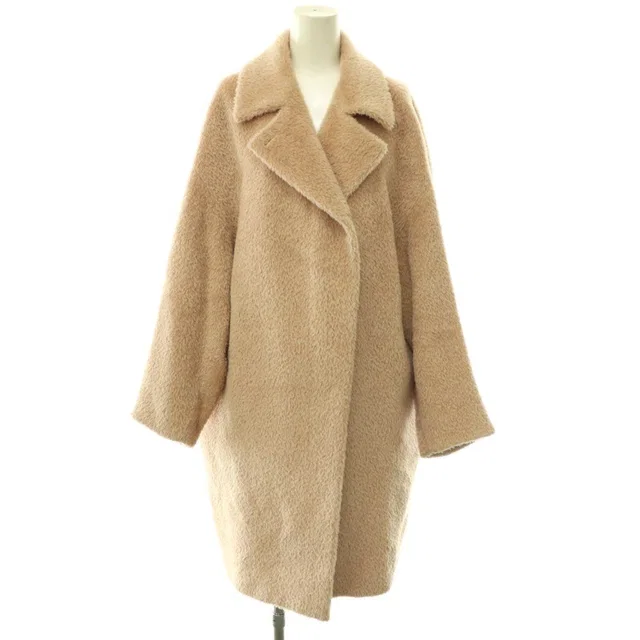 Max Mara Studio Wool Alpaca Shaggy Coat Beige ES in Beige Wool from The Reluxe