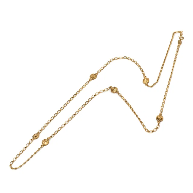 Gold Chanel CC Gold Plated Lion Head Station Chain Long Necklace in Gold from Designer Revival