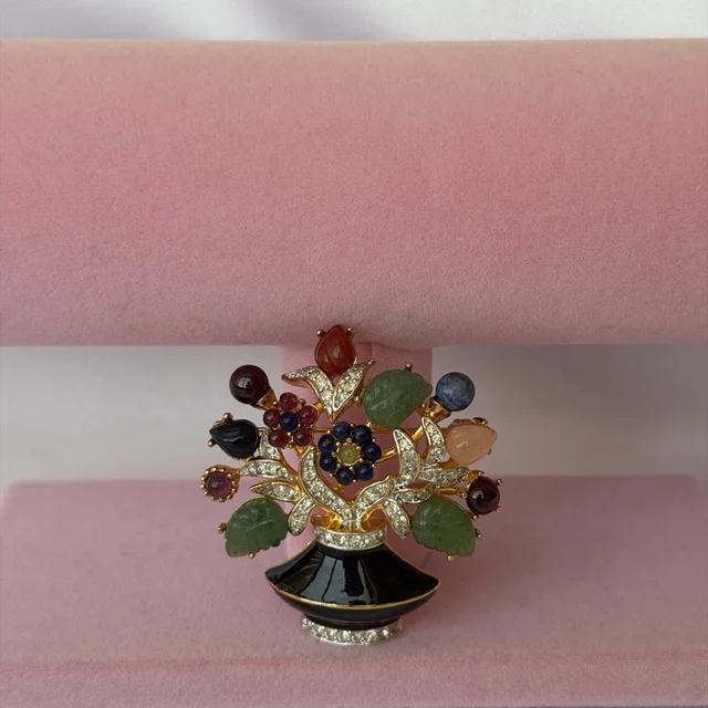 Judith Leiber Vintage Multi-Gemstone & Enamel Flower Vase Brooch in black|gold from Poshmark