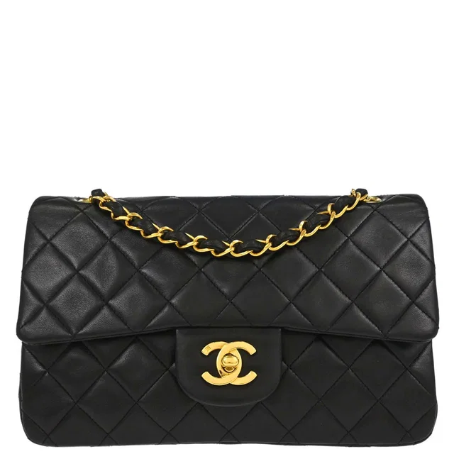 Chanel 1994-1996 Black Lambskin Small Classic Double Flap Shoulder Bag in Black Lambskin from AMORE Vintage Tokyo