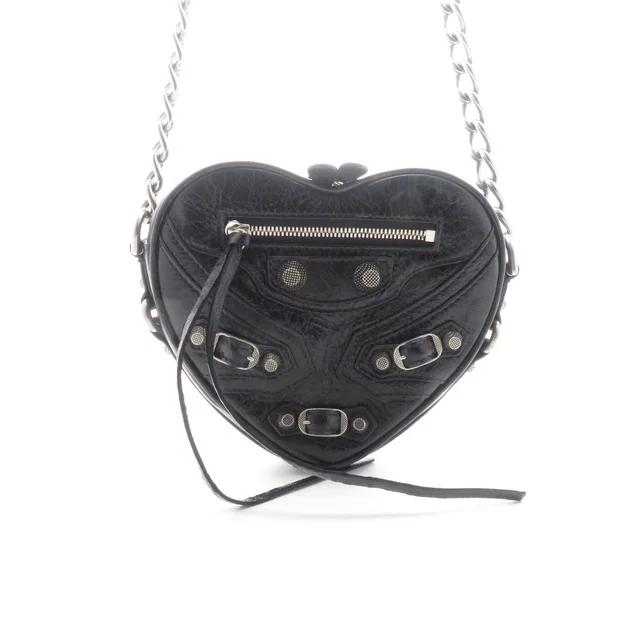 Balenciaga Le Cagole Heart Mini Chain Shoulder Bag Black Leather in Black Leather from The Reluxe