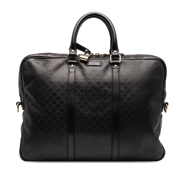 Black Gucci Diamante Calfskin Business Bag in Black Calfskin from Designer Revival