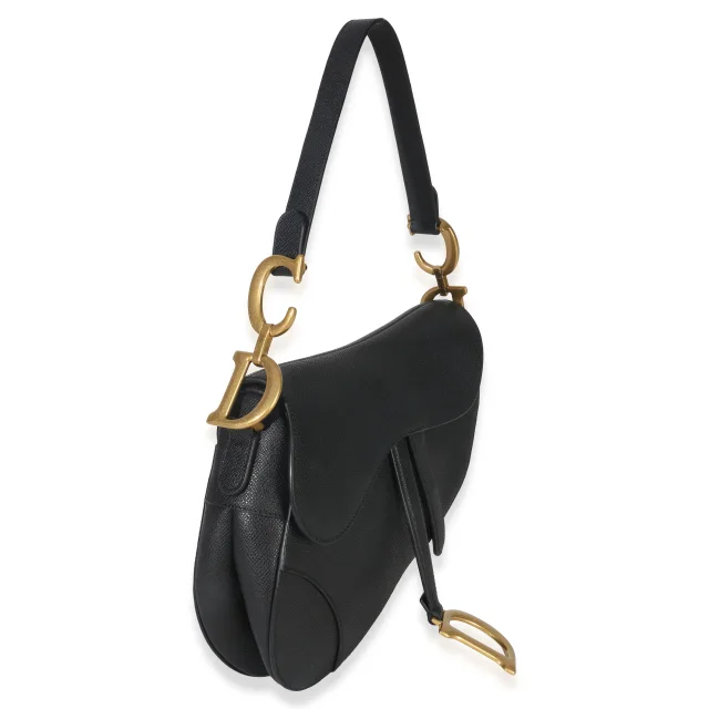 Dior Grained Leather Medium Saddle Bag in Black Caviar leather from Season 2 Consign, photo 5 of 11