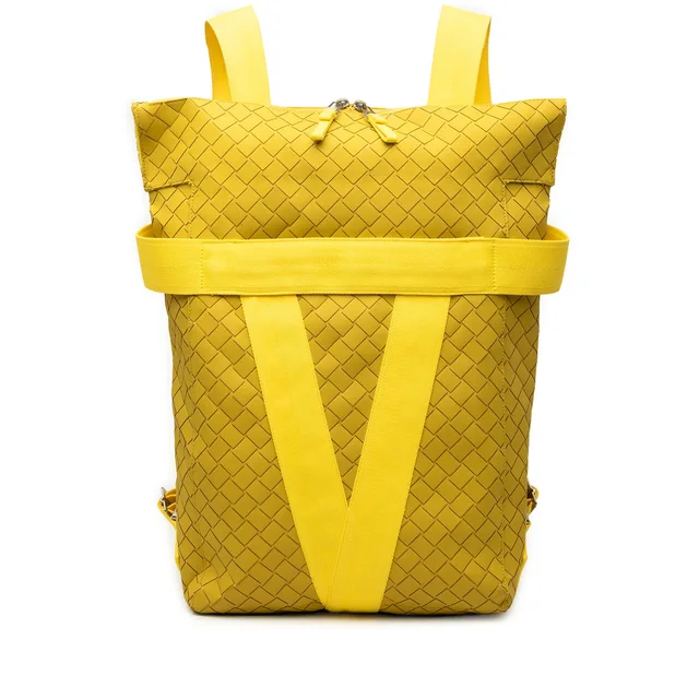Yellow Bottega Veneta Rubber Intrecciato Buffer Backpack in Yellow Woven leather from Designer Revival