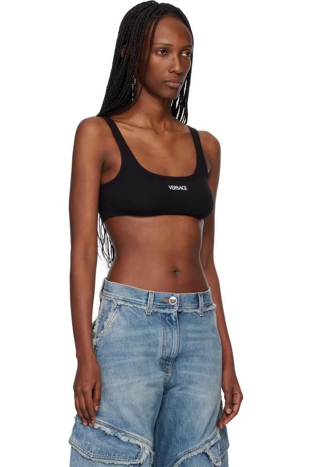 Versace Black Ribbed Cotton Top, photo 2 of 4 from SSENSE