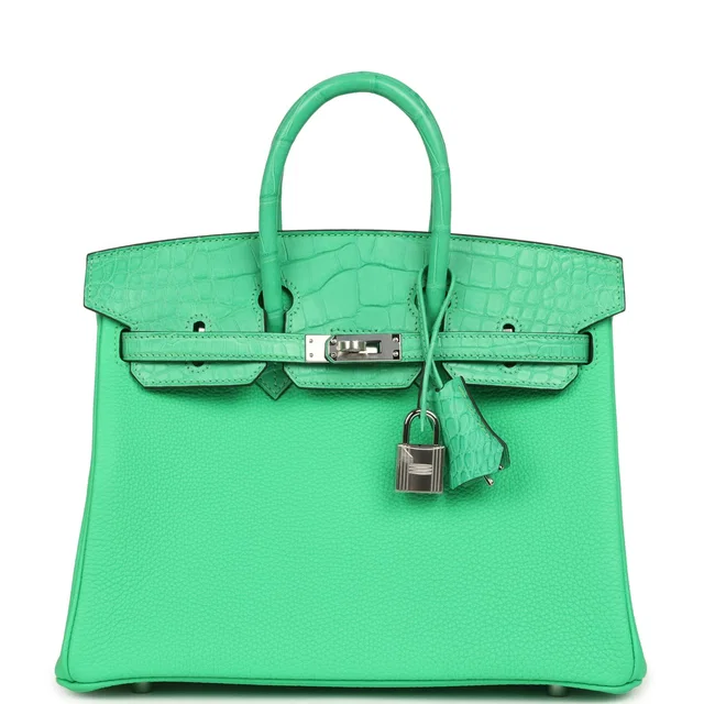 Hermès Birkin 25 Vert Comics Togo and Matte Alligator Touch Palladium Hardware in Green Togo leather from Madison Avenue Couture