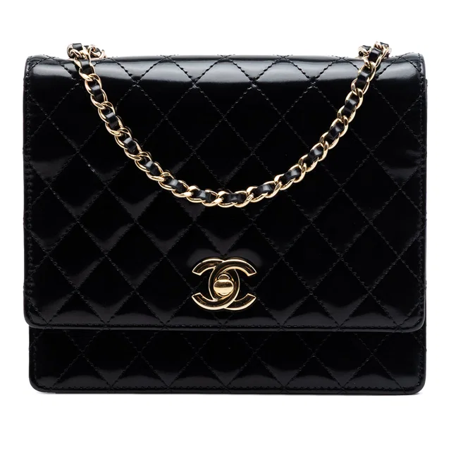 Black Chanel CC Quilted Patent Square Flap Crossbody Bag in Black Patent leather from Designer Revival