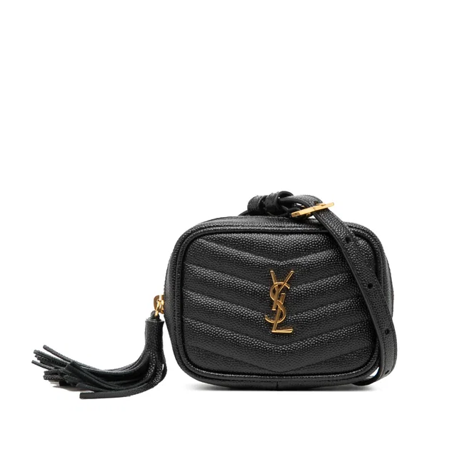 Black Saint Laurent Baby Matelasse Grain De Poudre Monogram Lou Camera Bag in Black Leather from Designer Revival