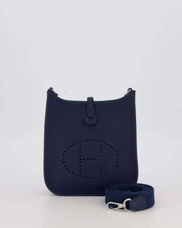 Hermès Mini Evelyne 16 Bag in Blue Clemence leather from Sellier