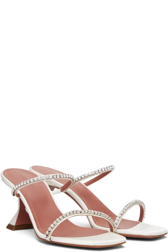 Amina Muaddi White Gilda Slipper 70 Heeled Sandals, photo 4 of 5 from SSENSE