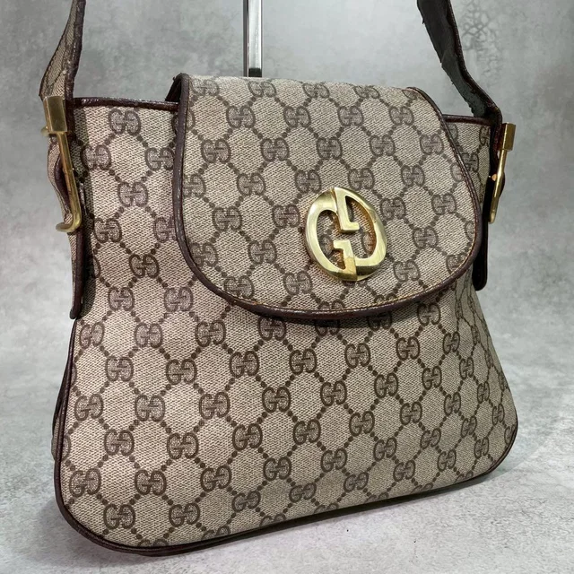 Gucci GG Shoulder Bag Brown Beige Leather Logo in Brown Leather from The Reluxe
