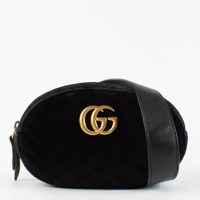 Gucci Black Velvet GG Marmont Belt Bag in Black Velvet from Labellov