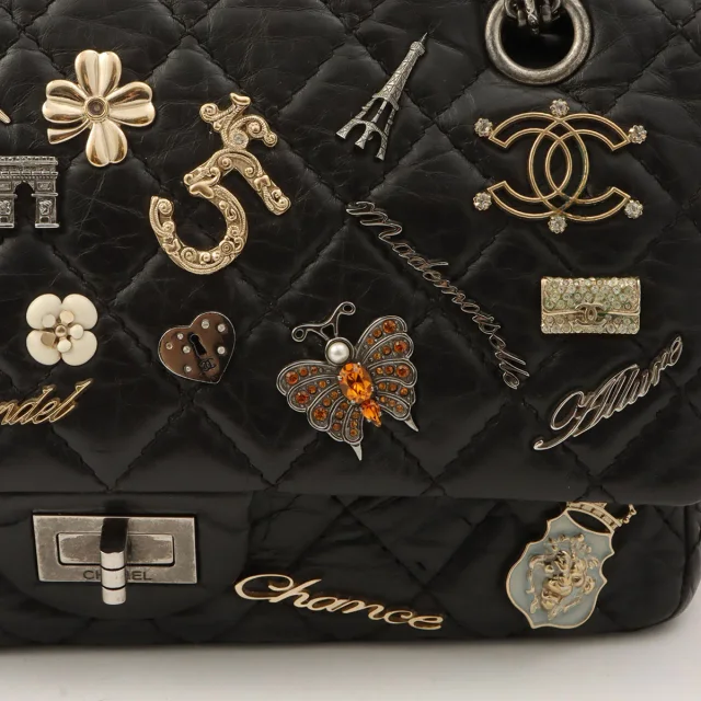 Chanel Around 2012 Made Icon 2.55 Chain Shoulder Bag Black in Black Calfskin from VINTAGE QOO TOKYO, photo 9 of 15