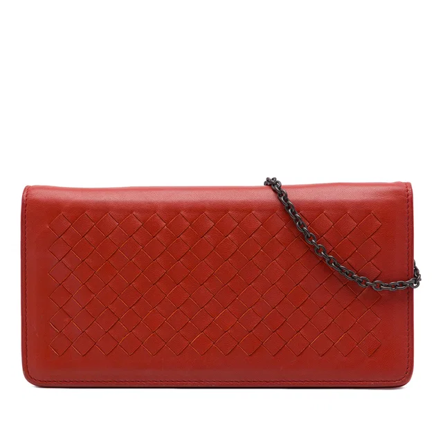 Orange Bottega Veneta Nappa Intrecciato Continental Wallet on Chain Crossbody Bag in Orange Nappa leather from Designer Revival