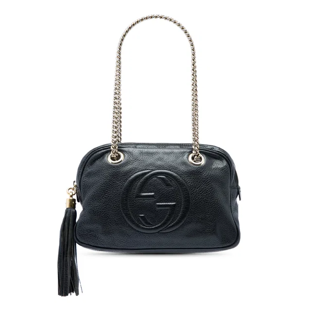 Black Gucci Pebbled Calfskin Soho Chain Zip Shoulder Bag in Black Calfskin from Designer Revival