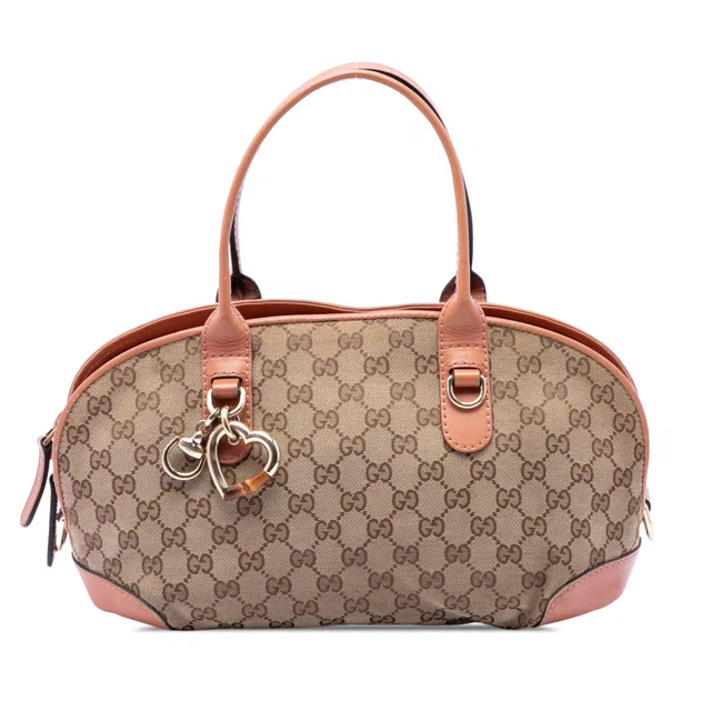 Beige Gucci GG Canvas Heart Bit Satchel in Beige Canvas from Designer Revival