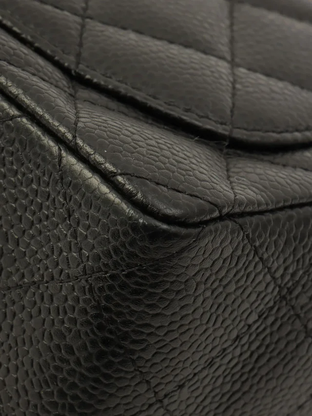 Chanel Circa 2005 Caviar Skin Classic Flap Chain Bag Mini Black in Black Caviar leather from VINTAGE QOO TOKYO, photo 12 of 14