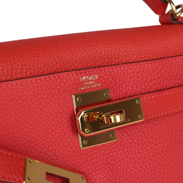 Hermès Kelly Retourne 28 Rouge Pivoine Togo Gold Hardware in Red Togo leather from Madison Avenue Couture, photo 7 of 9