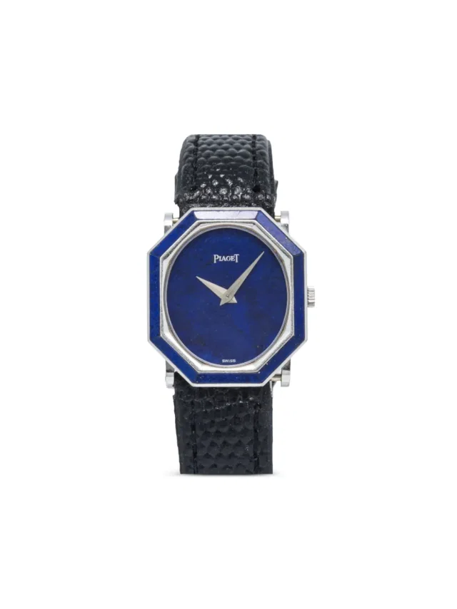Piaget pre-owned octagonal-shaped 23mm - women - 18kt Yellow Gold - One Size - Blue in blue Leather from Farfetch