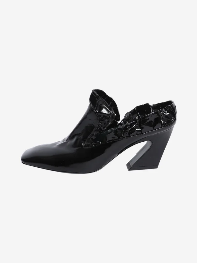 Mulberry Black patent leather frill mules - size EU 38 in Black Patent leather from Sign of the Times