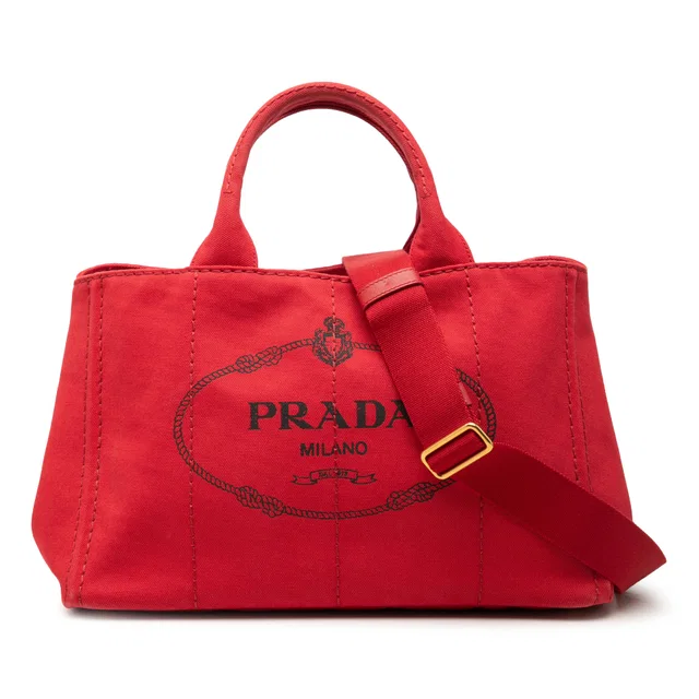Red Prada Canvas Canapa Logo Tote Satchel in Red Canvas from Designer Revival