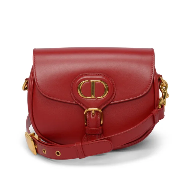 Box Calfskin Small Dior Bobby Bag in Cherry Red Calfskin from Blue Spinach