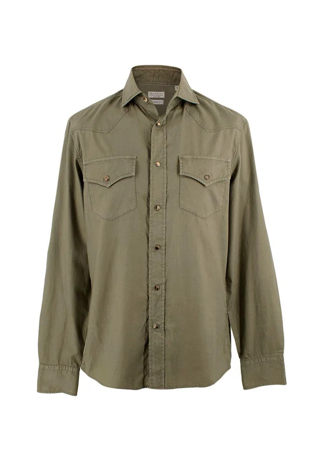 Brunello Cucinelli Khaki Cotton Button-down Shirt in Green from HEWI