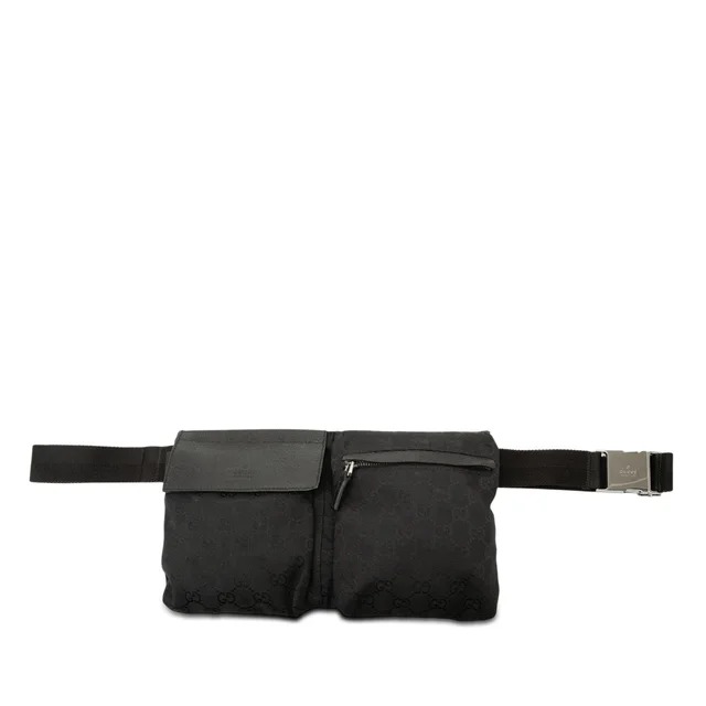 Black Gucci GG Canvas Double Pocket Belt Bag in Black Canvas from Designer Revival