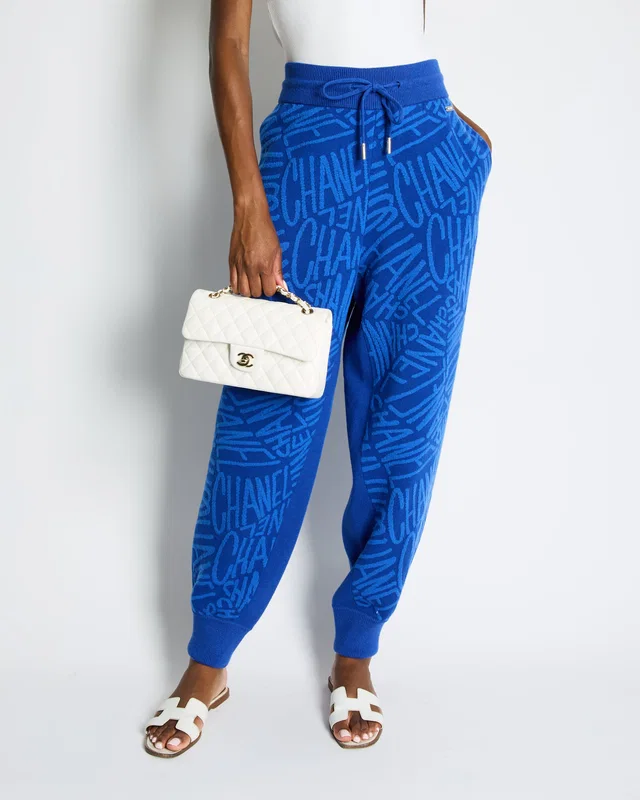 Chanel 21N Electric Blue Cashmere Jogging Bottom with Logo Detail Size FR 44 (UK 14) in Blue Cashmere from Sellier