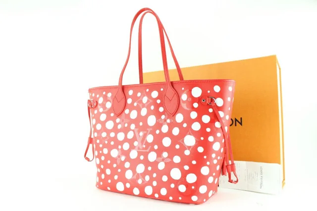 Louis Vuitton Kusama Monogram Empreinte Neverfull MM Red Pumpkin in Red from Bagriculture