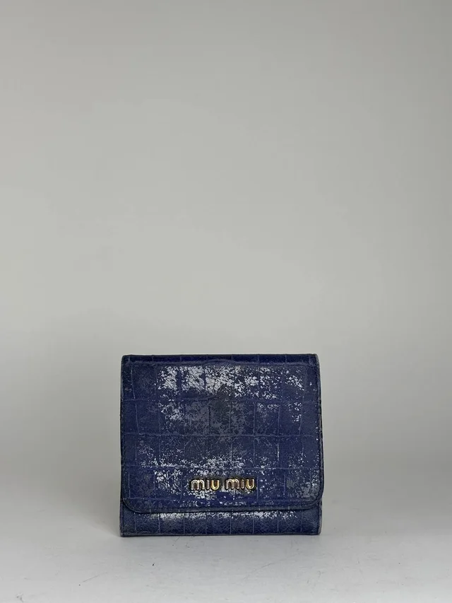 Miu Miu Vintage Croco-Embossed Compact Wallet Blue in blue Leather from Grailed