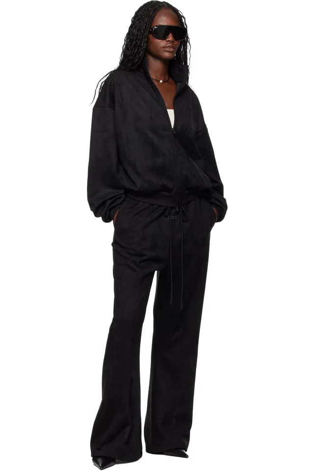 Fear of God ESSENTIALS Black Holiday Faux-Suede Fleece Vintage Track Jacket, photo 4 of 4 from SSENSE
