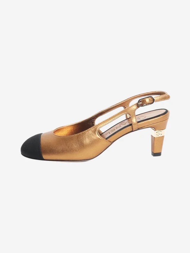 Chanel Gold metallic slingbacks - size EU 36 in Gold Leather from Sign of the Times