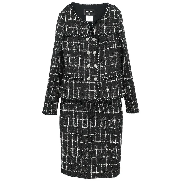 Chanel 2014 Setup Suit Jacket Skirt Tweed Black #36 #38 in Black Tweed from AMORE Vintage Tokyo