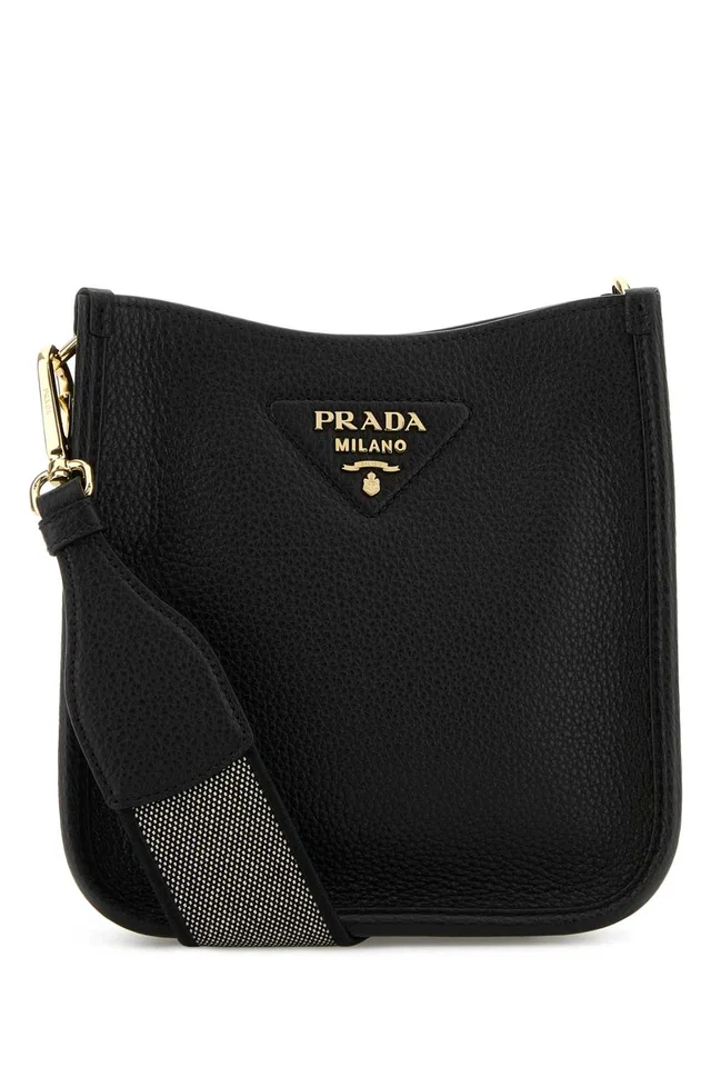 Prada Pebbled Calfskin Leather Crossbody Bag — Black Vitello in Black Calfskin from HEWI