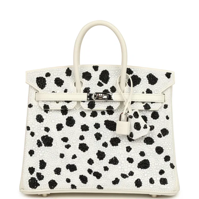 Custom "Dalmatian" Swarovski Crystal Hermès Birkin 25 White Epsom Palladium Hardware in White Epsom leather from Madison Avenue Couture