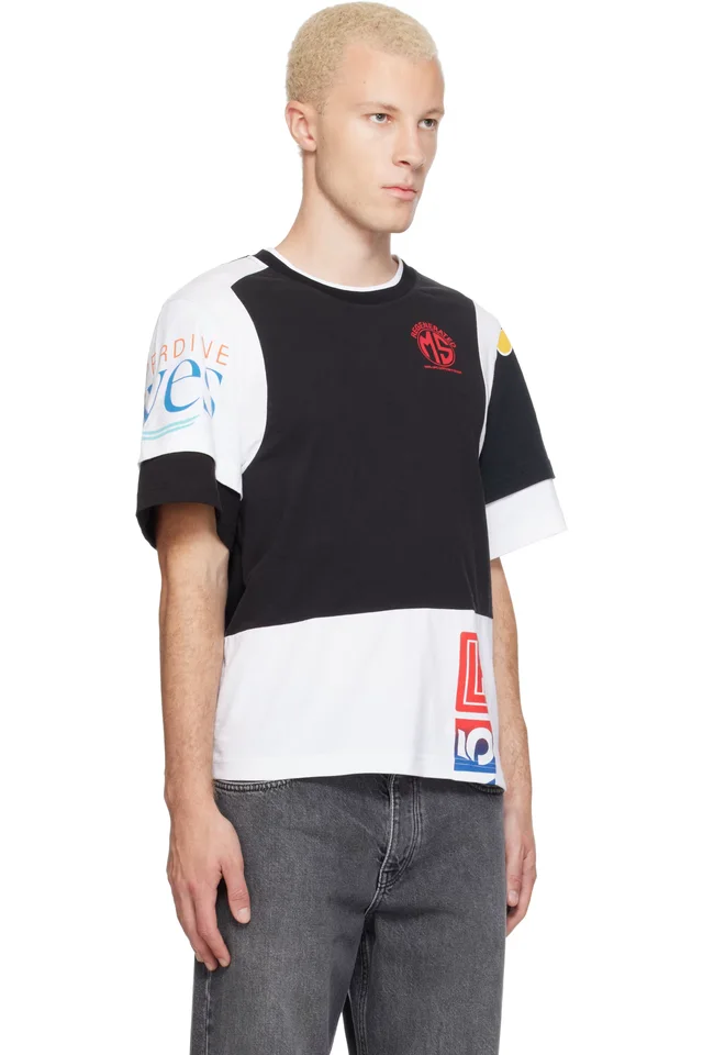 Marine Serre Black & White Regenerated Graphic Jersey Layered T-shirt, photo 2 of 4 from SSENSE